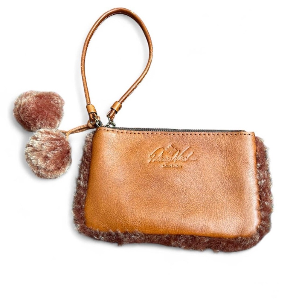 Patricia Nash Tan Leather Wristlet with Fur Trim